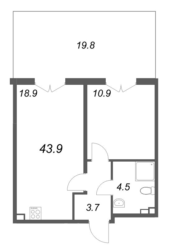 2 ккв (Евро) 43,9 м²
