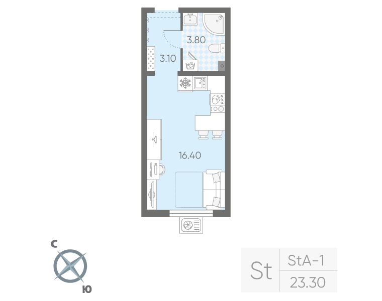 Студия 23,3 м²