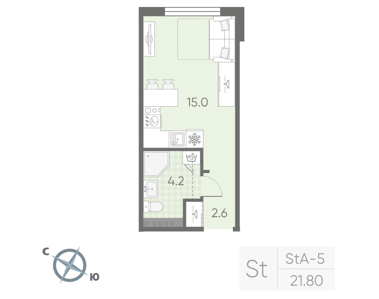 Студия 21,8 м²