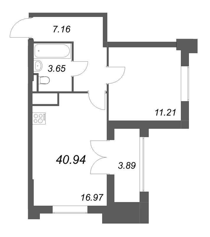 2 ккв (Евро) 40,9 м²