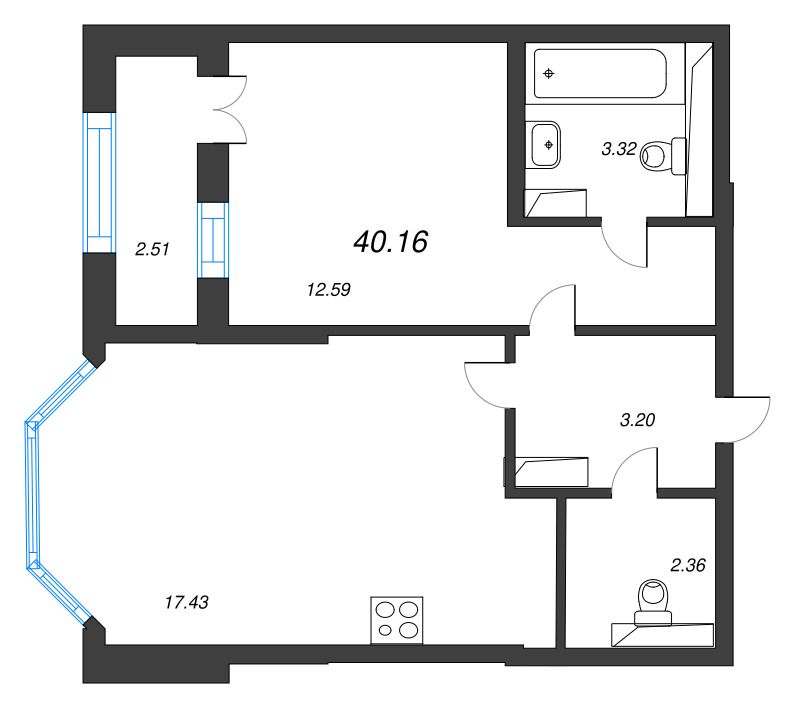2 ккв (Евро) 40,2 м²