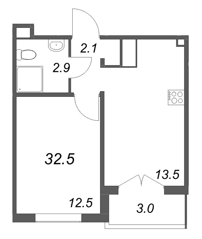 1 ккв 32,5 м²