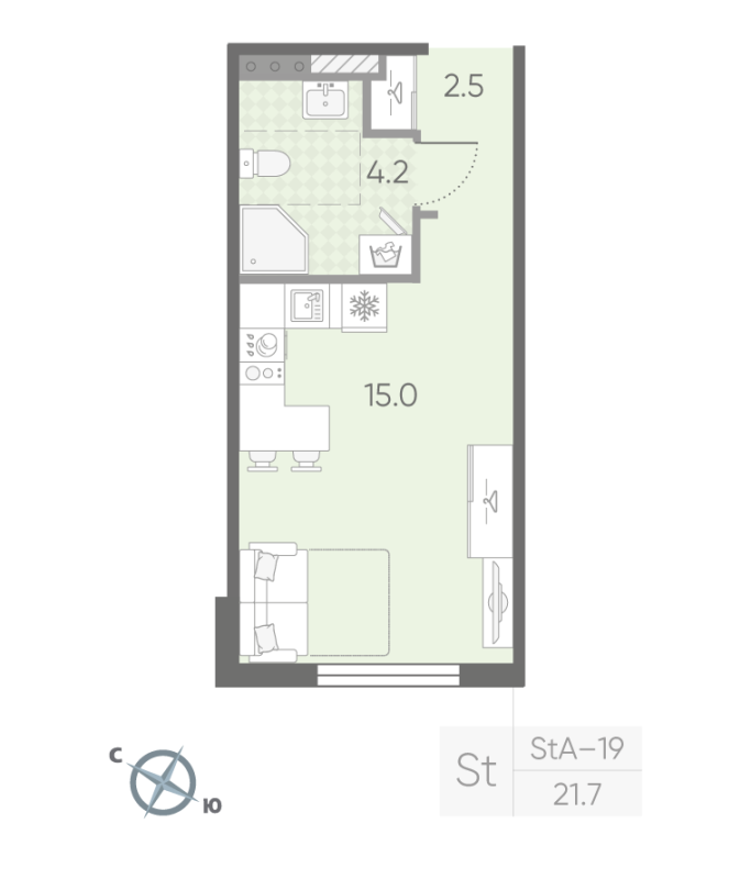 Студия 21,7 м²