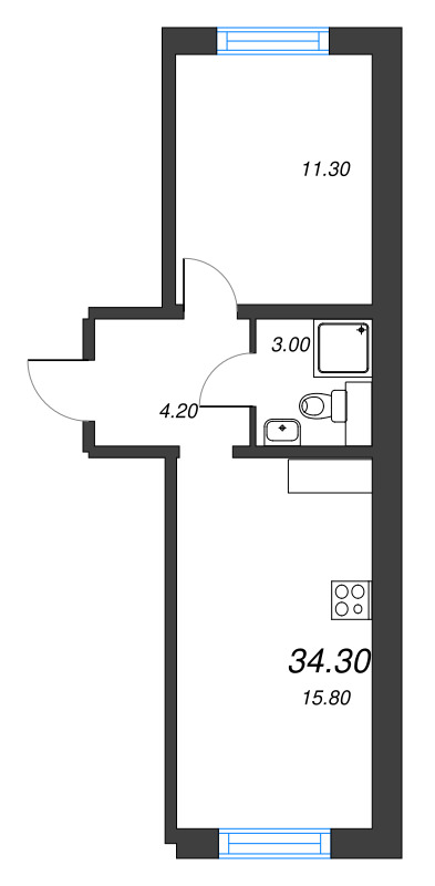 2 ккв (Евро) 34,3 м²