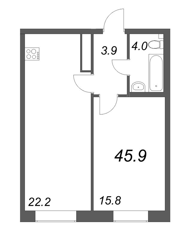 2 ккв (Евро) 46,1 м²