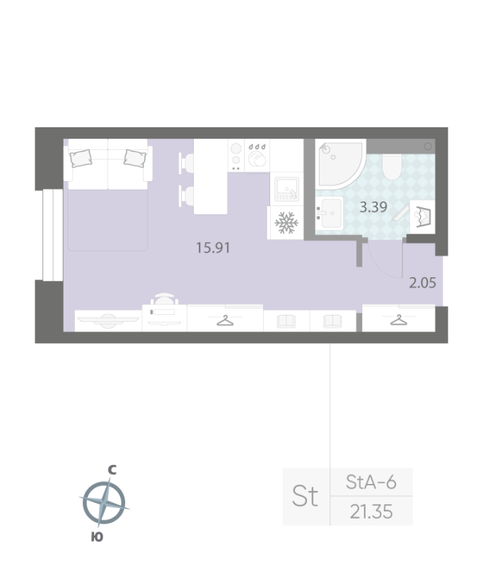 Студия 21,4 м²