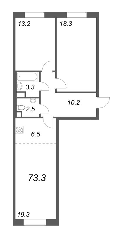 3 ккв (Евро) 73,1 м²