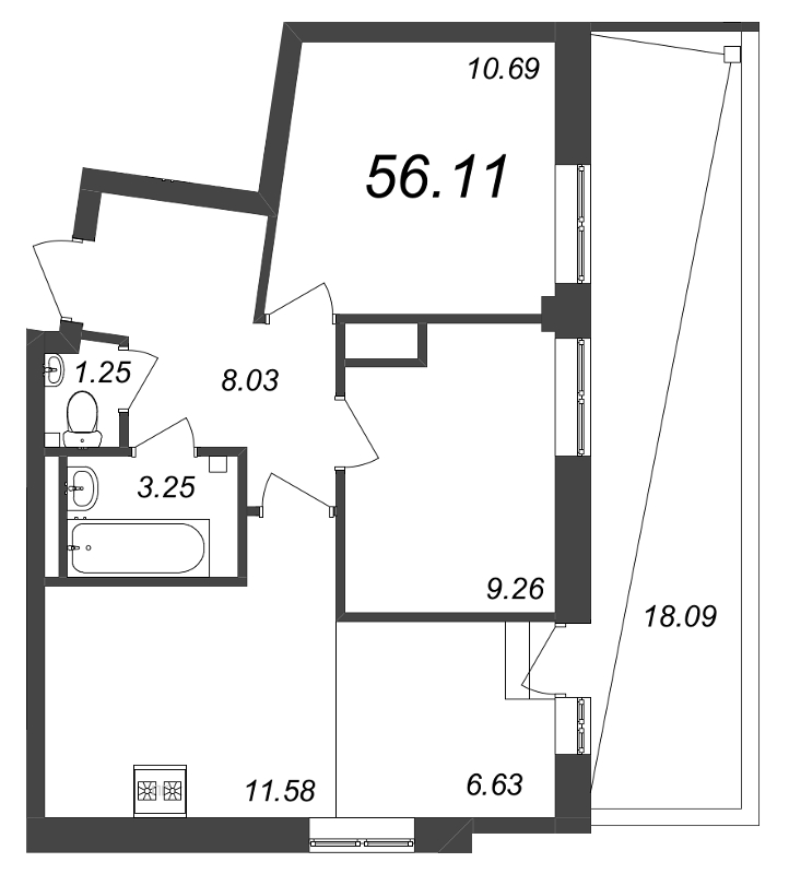 3 ккв (Евро) 55,8 м²