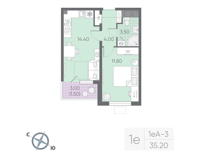 1 ккв 35,2 м²