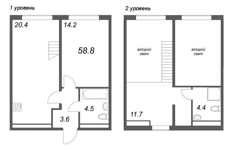 3 ккв (Евро) 58,8 м²
