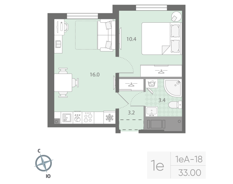 2 ккв (Евро) 33 м²