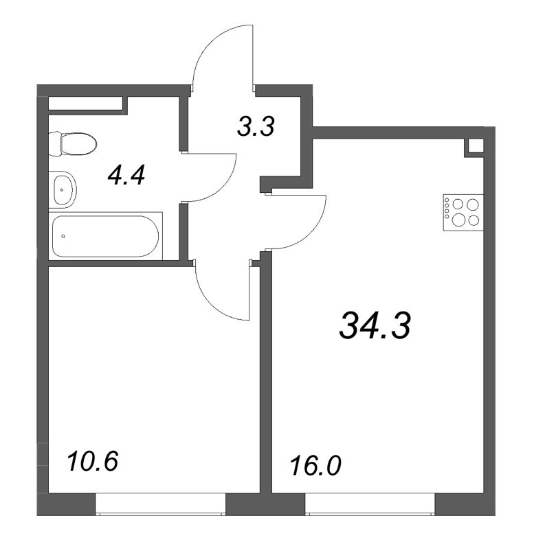 2 ккв (Евро) 34,3 м²