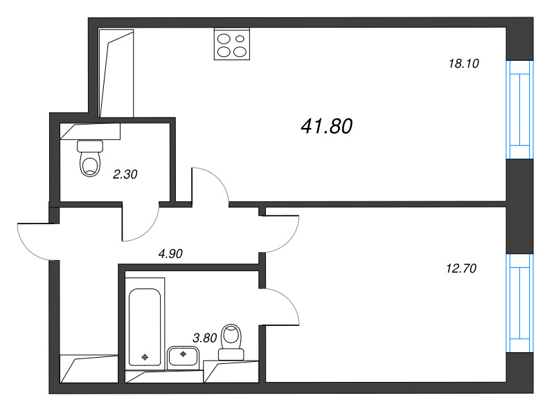 2 ккв (Евро) 41,8 м²