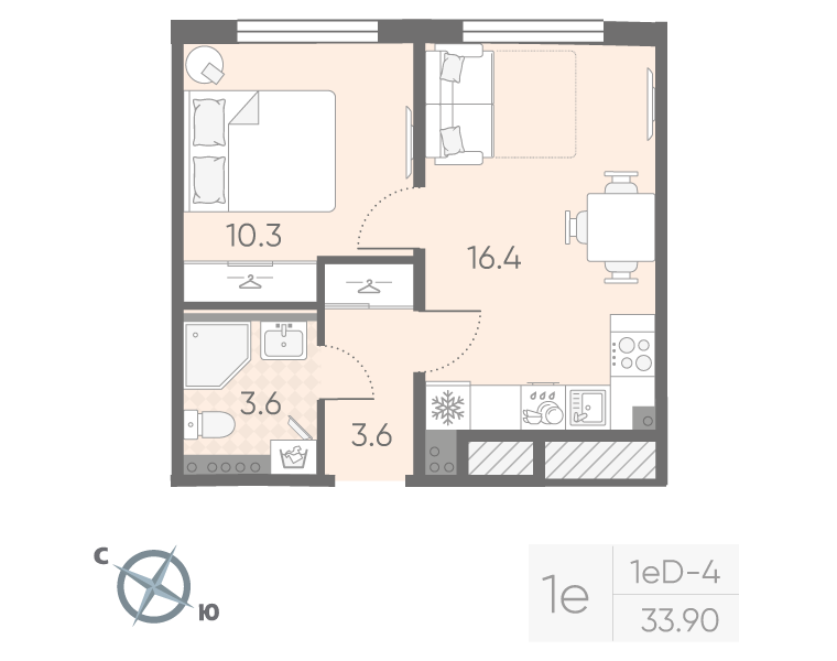 2 ккв (Евро) 33,9 м²