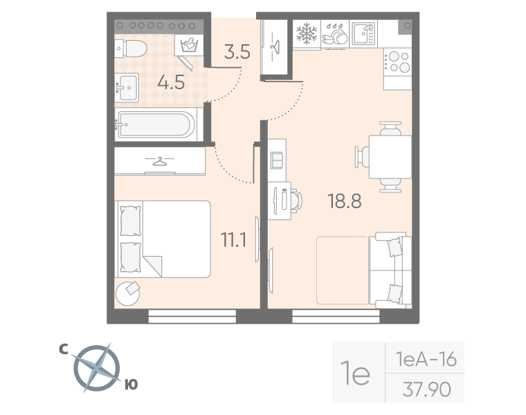2 ккв (Евро) 37,9 м²
