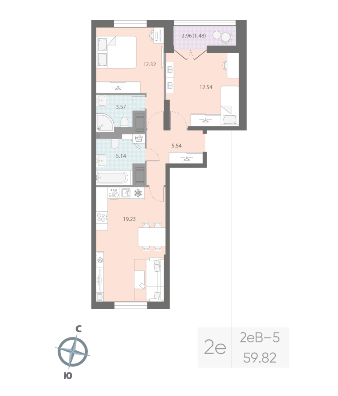 3 ккв (Евро) 59,8 м²