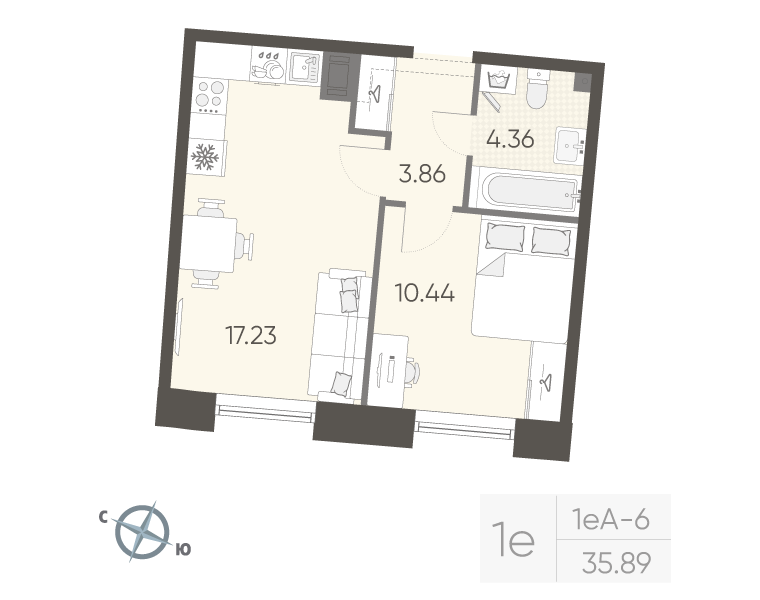 2 ккв (Евро) 35,9 м²
