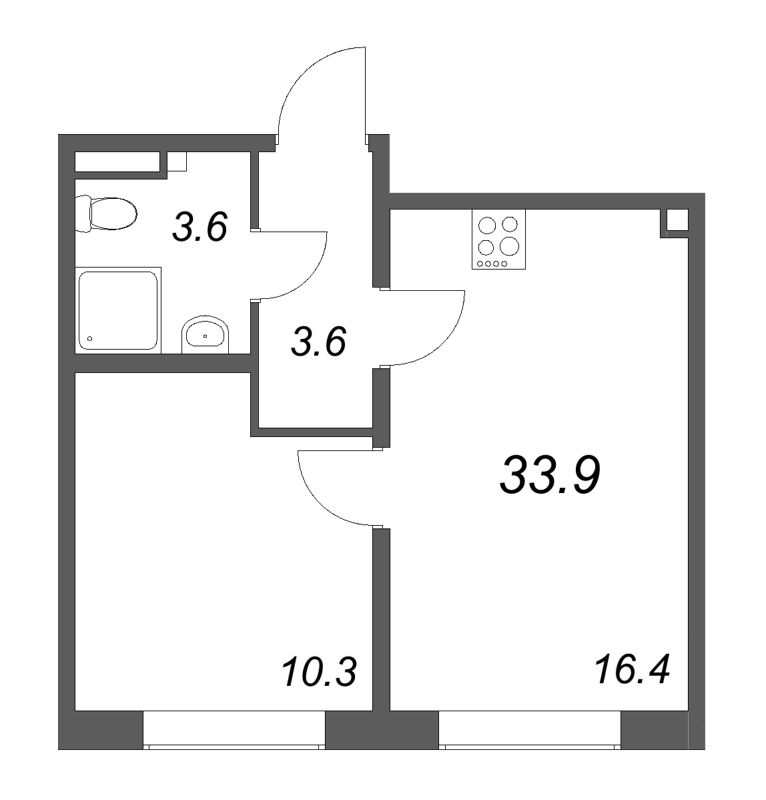 2 ккв (Евро) 33,9 м²