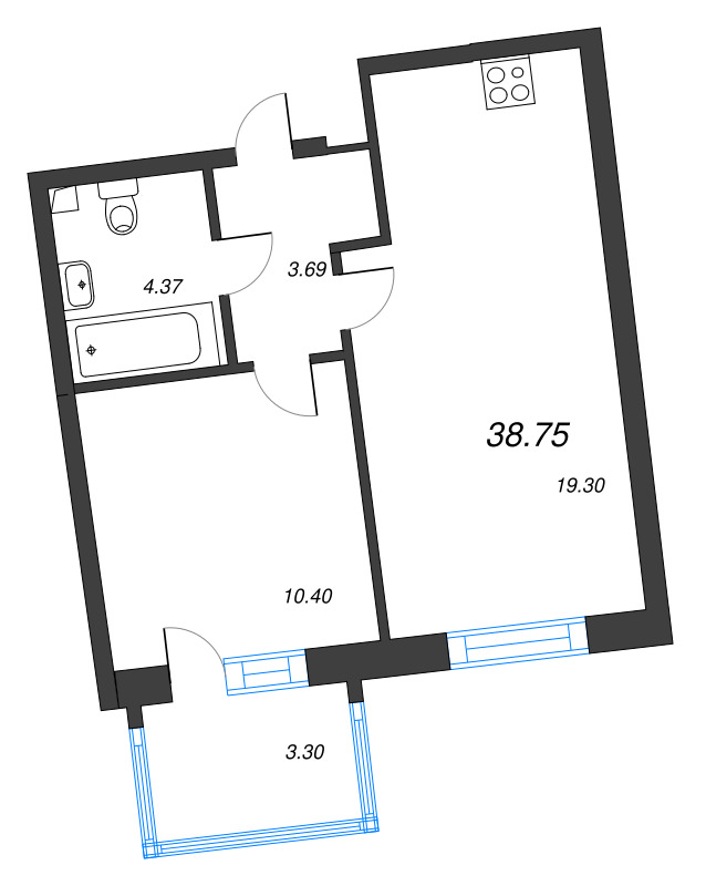 2 ккв (Евро) 38,8 м²