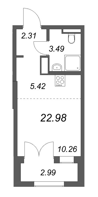 Студия 23 м²
