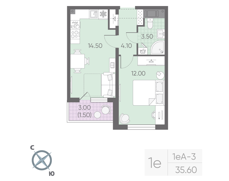 1 ккв 35,6 м²