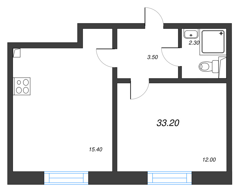 2 ккв (Евро) 33,2 м²