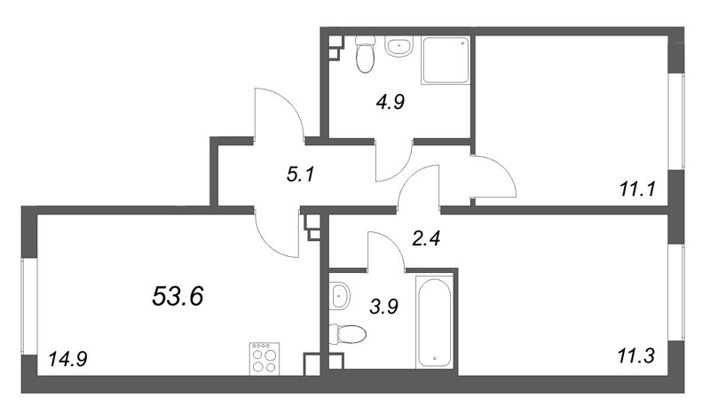 2 ккв 53,6 м²