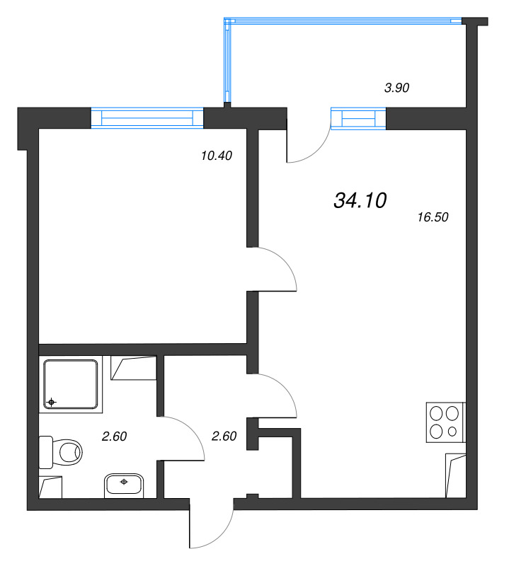 2 ккв (Евро) 34,1 м²