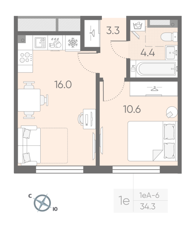 2 ккв (Евро) 34,3 м²