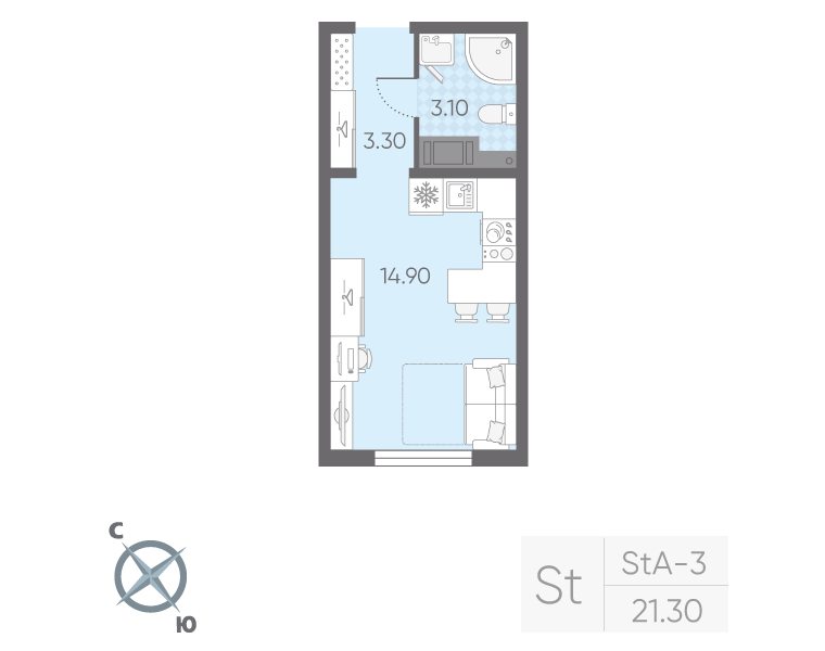 Студия 21,3 м²
