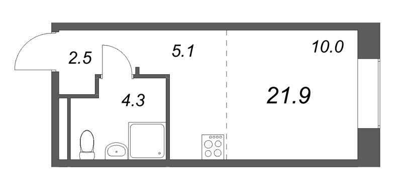 Студия 21,9 м²