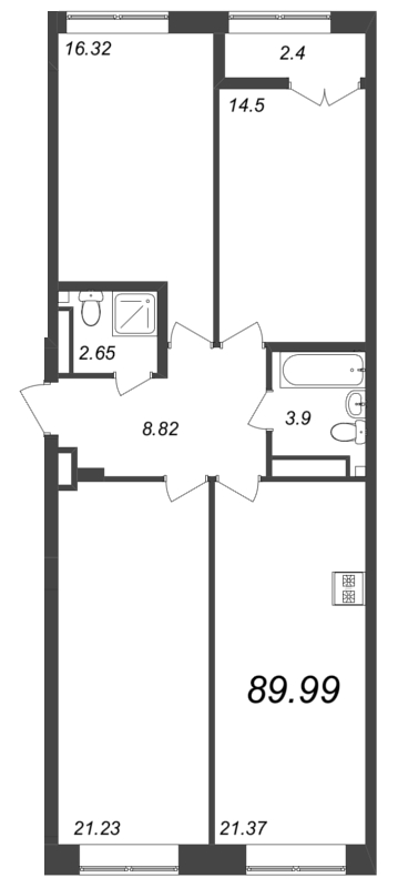 4 ккв (Евро) 89,6 м²