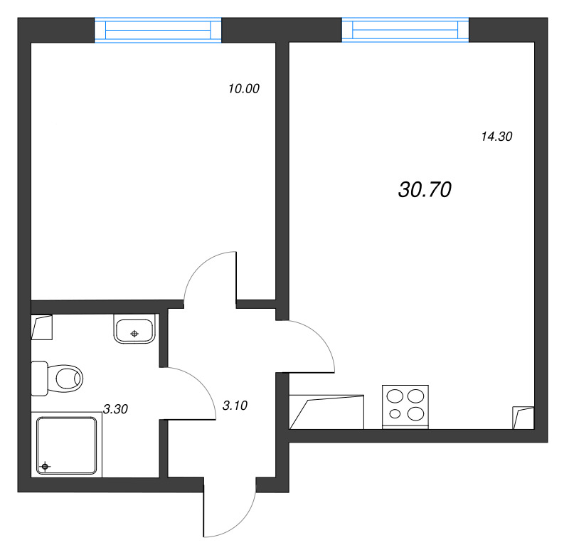 1 ккв 30,7 м²