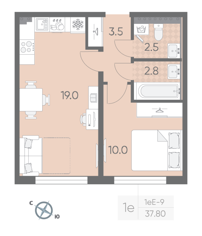 2 ккв (Евро) 37,8 м²