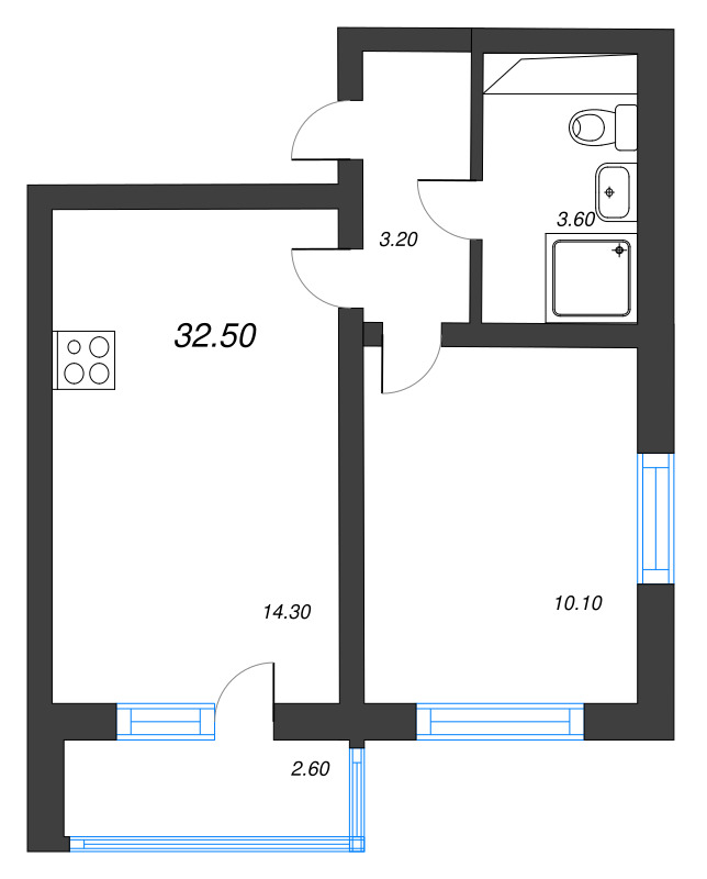 1 ккв 32,5 м²