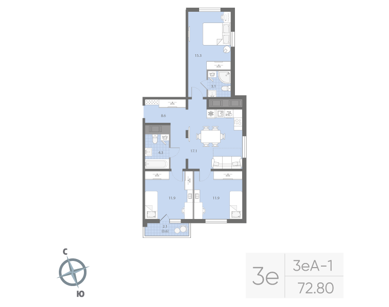 4 ккв (Евро) 72,8 м²
