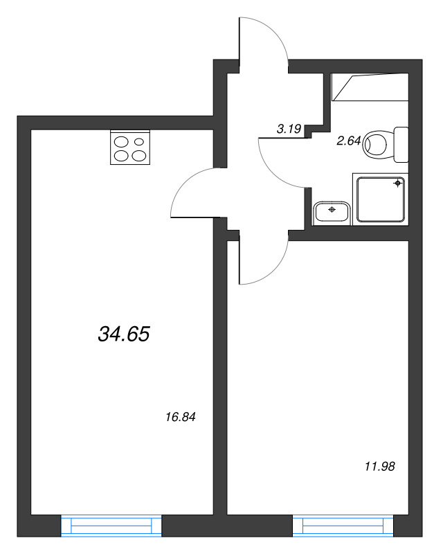 2 ккв (Евро) 34,7 м²