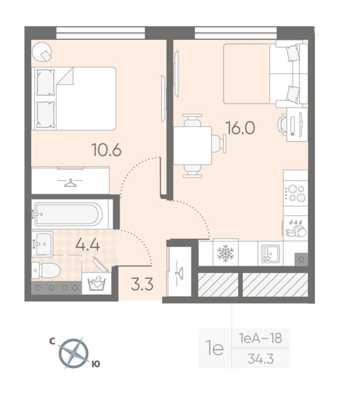 2 ккв (Евро) 34,3 м²