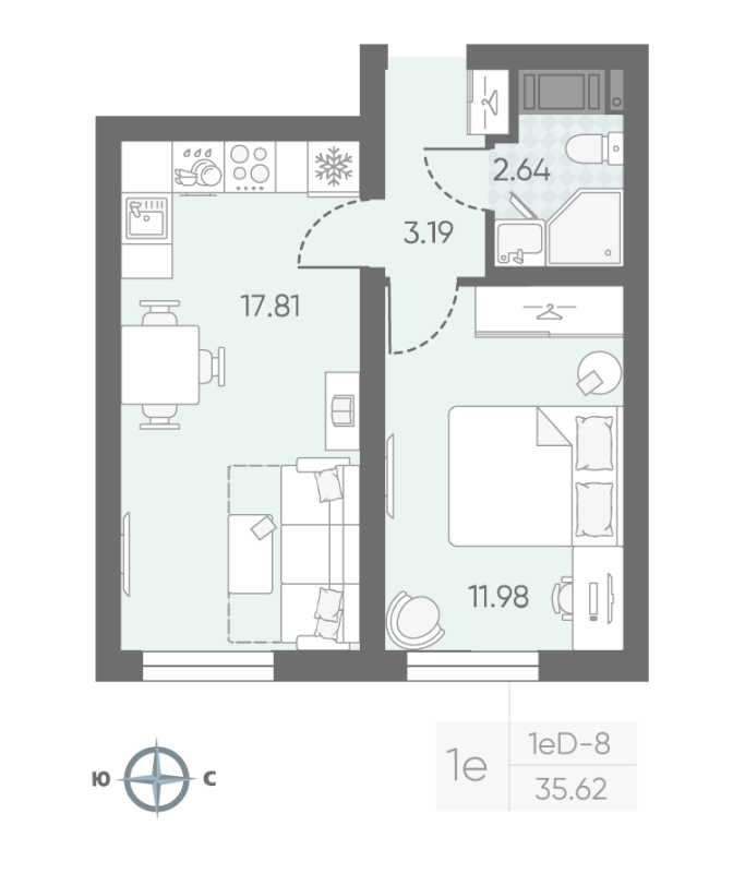 2 ккв (Евро) 35,7 м²