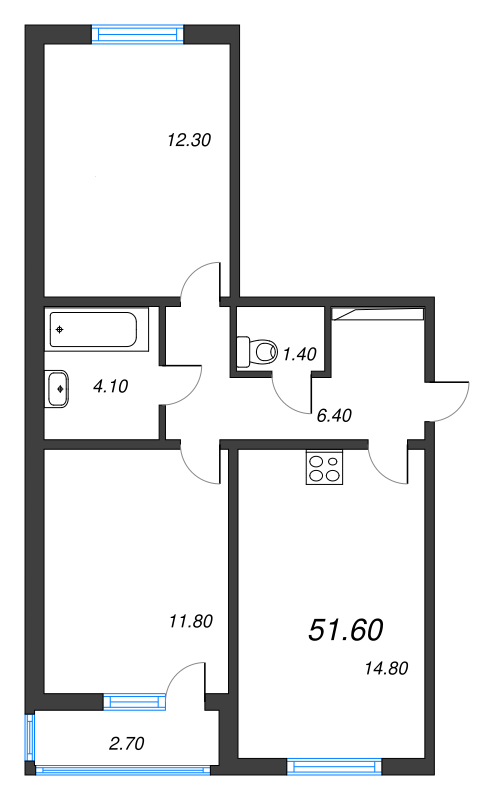 2 ккв 51,8 м²
