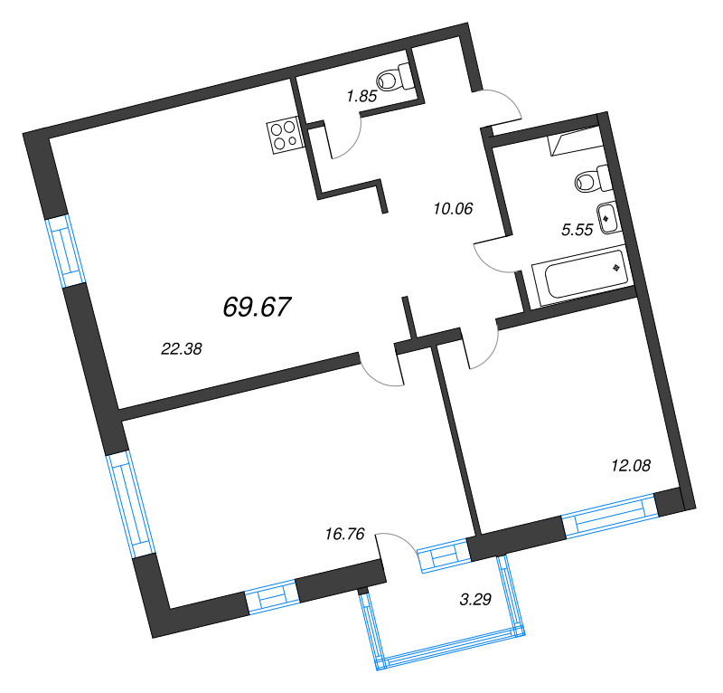 3 ккв (Евро) 69,7 м²