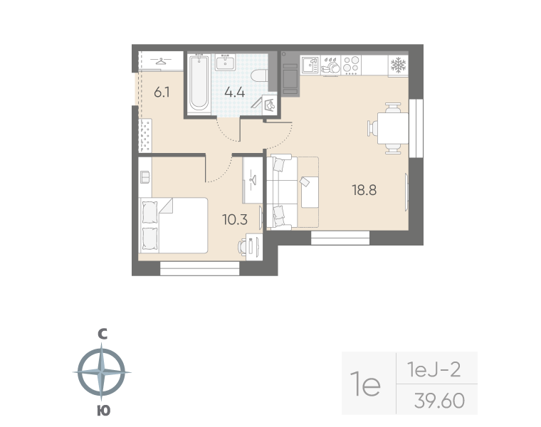 2 ккв (Евро) 39,6 м²