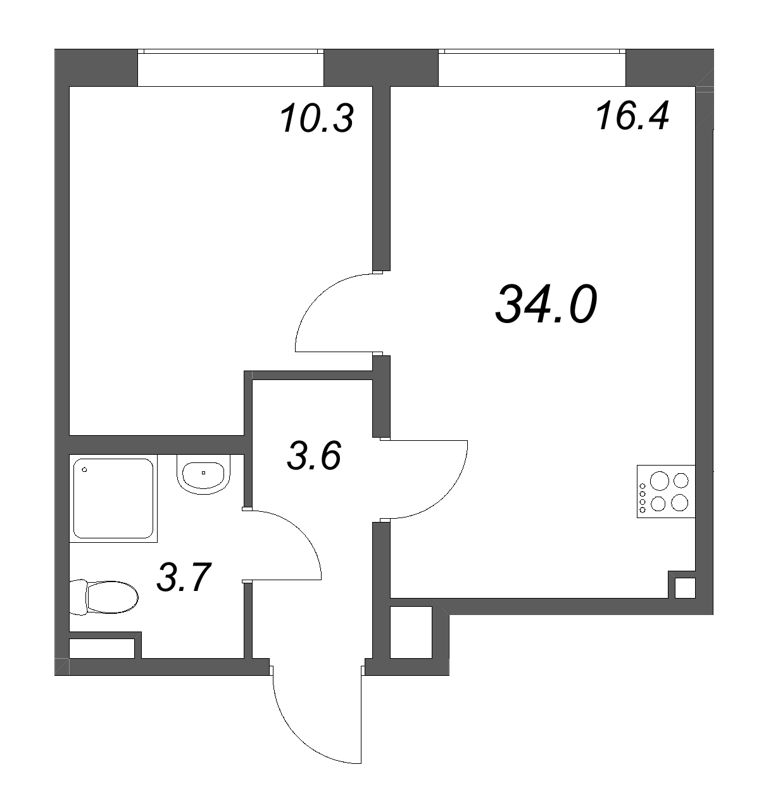 2 ккв (Евро) 34 м²
