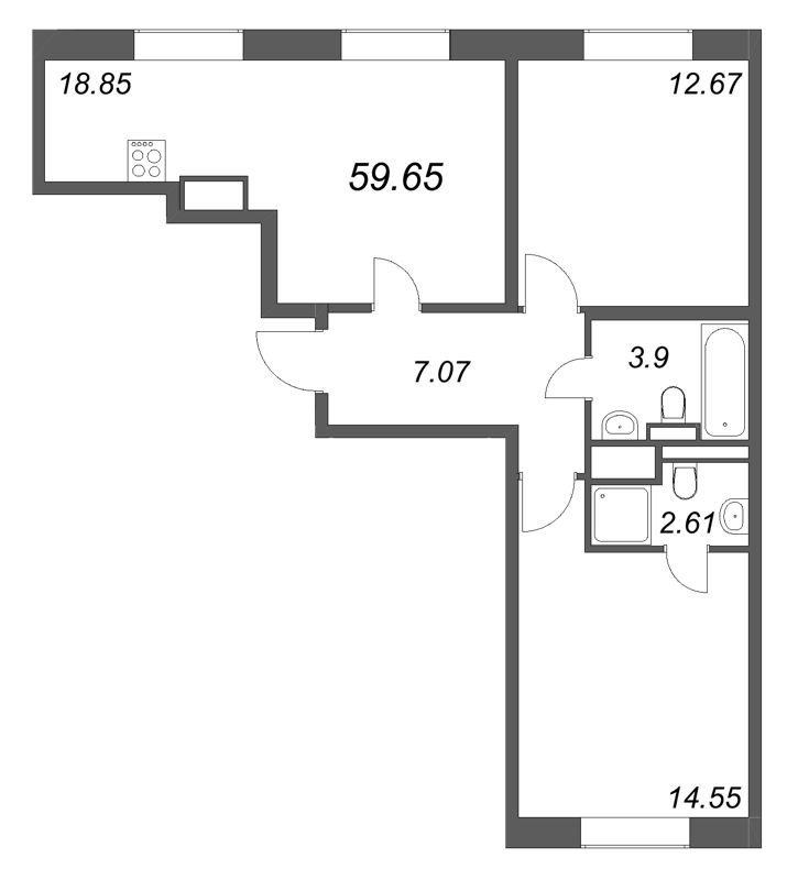 3 ккв (Евро) 59,7 м²