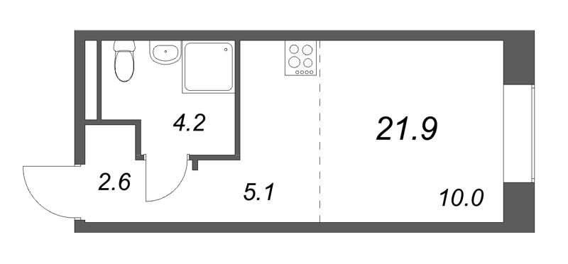 Студия 21,9 м²