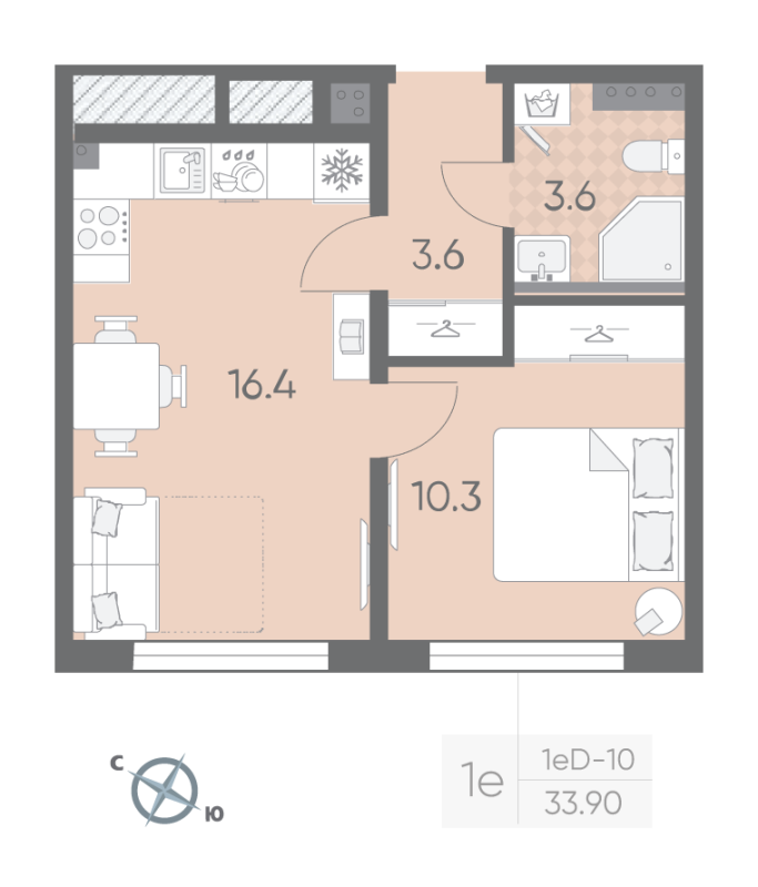 2 ккв (Евро) 33,9 м²