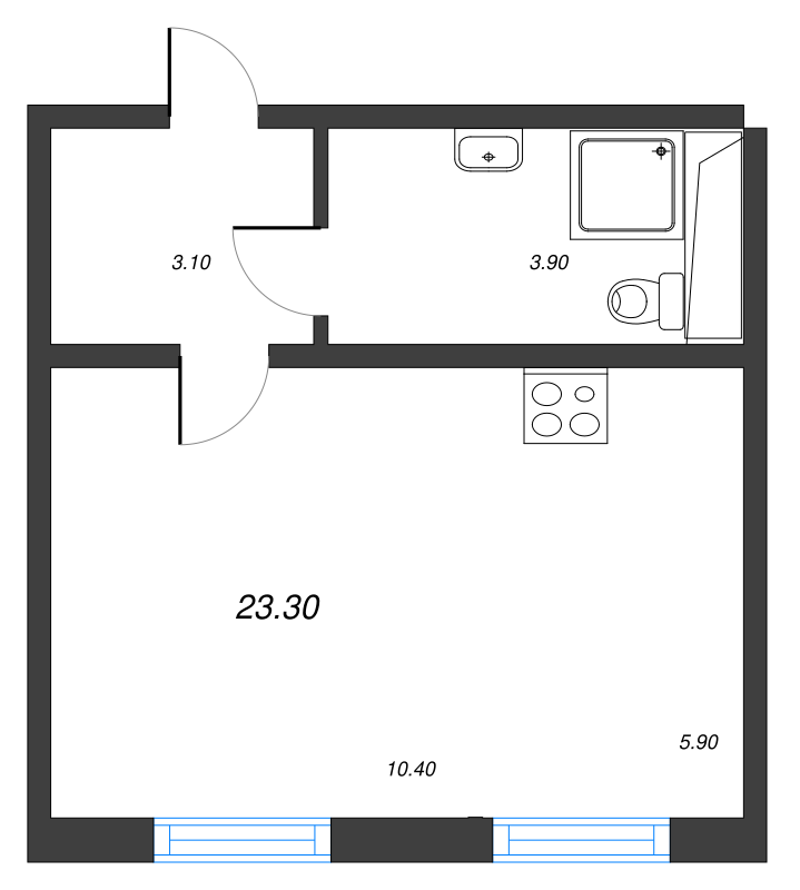 Студия 23 м²