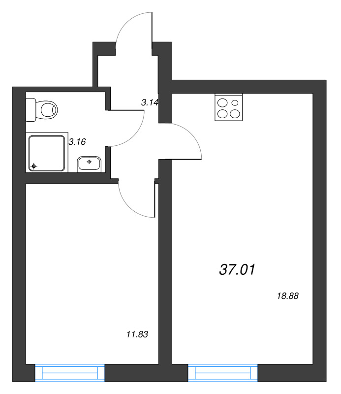 2 ккв (Евро) 37 м²