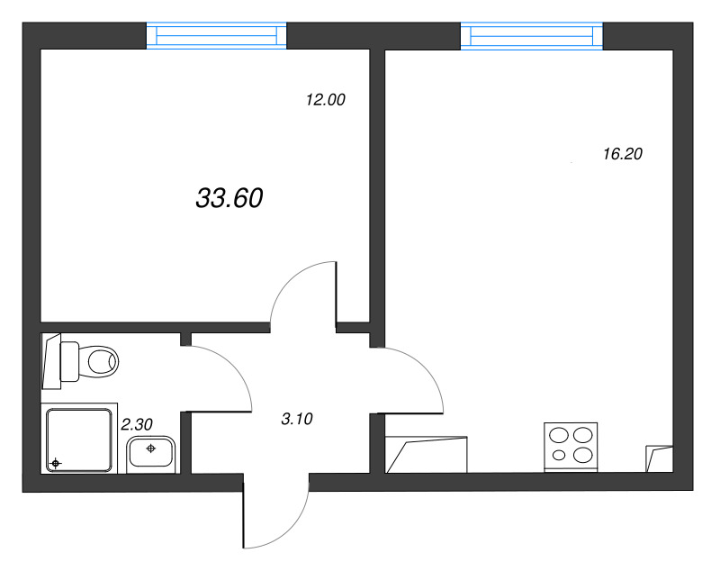 2 ккв (Евро) 33,6 м²