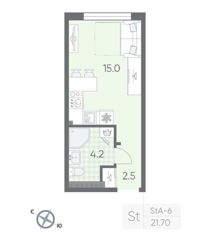 Студия 21,7 м²
